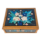 Vintage Mid Century Floral Glass Jewelry Box Foilwork Trinket Box