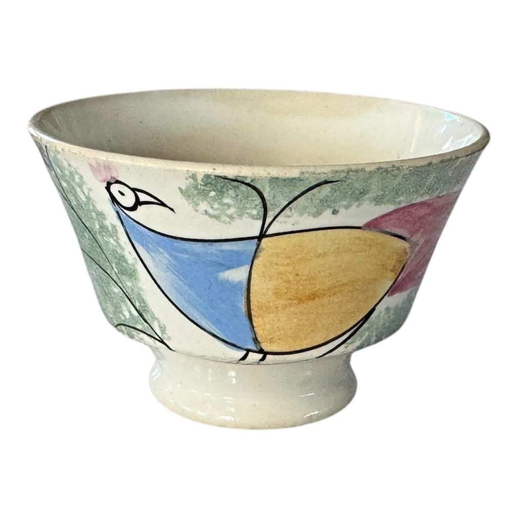 Antique Staffordshire Green Spatterware Spongeware Teacup - Peafowl Design