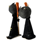 Vintage Japan Halloween Black Cat Figurines with Brooms (Set of 2)