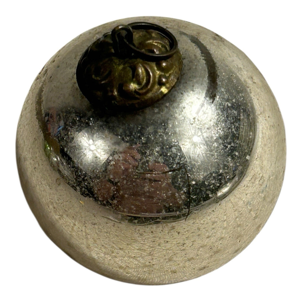 Antique German Kugel Glass Small Silver Christmas Ornament