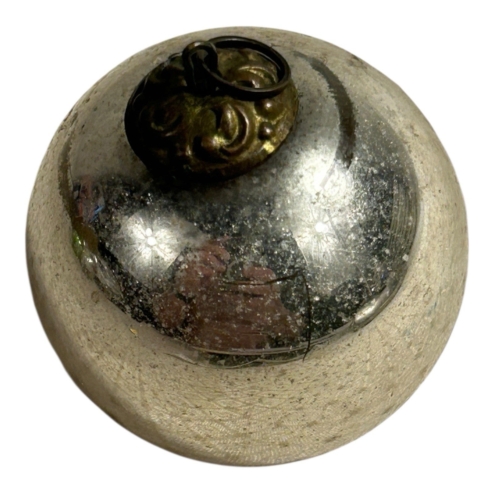 Antique German Kugel Glass Small Silver Christmas Ornament