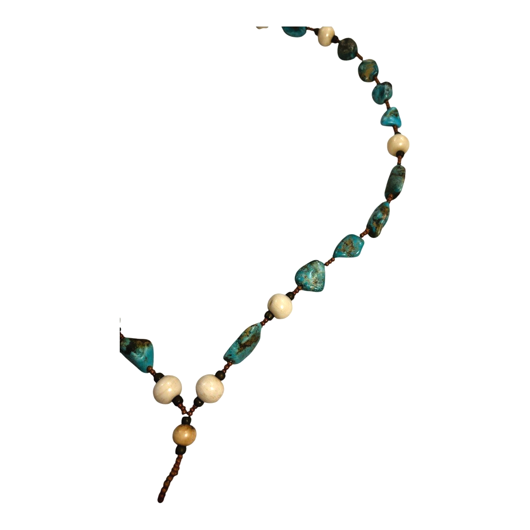 Vintage Native American Southwestern Turquoise Beaded Necklace, Spiral Pendant