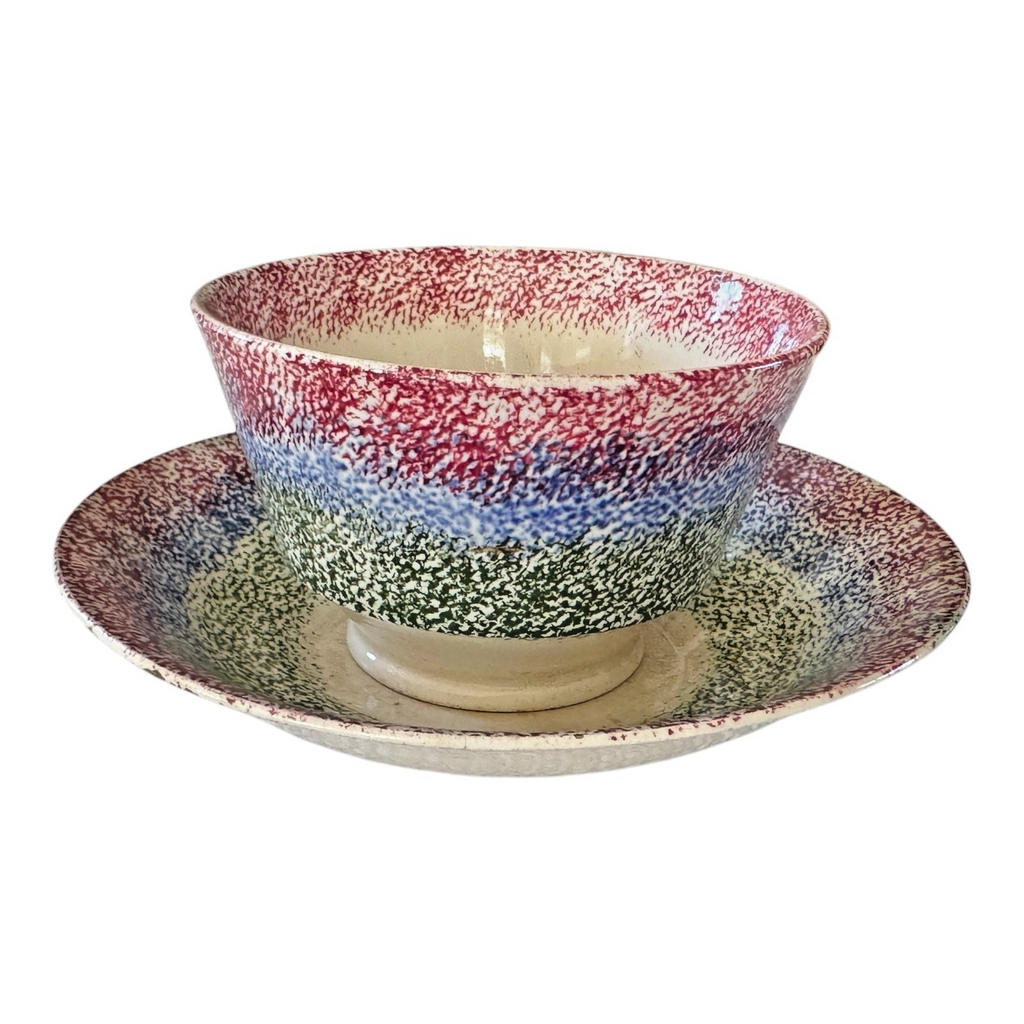 Antique Staffordshire Rainbow Spatterware Spongeware Teacup & Saucer