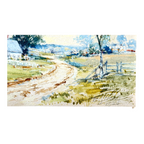 Antique 1926 Gouache Farmhouse Landscape Painting on Paper - Signed & Framed