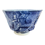 Antique Staffordshire Pottery Blue Transferware Teacup - Pastoral Scene