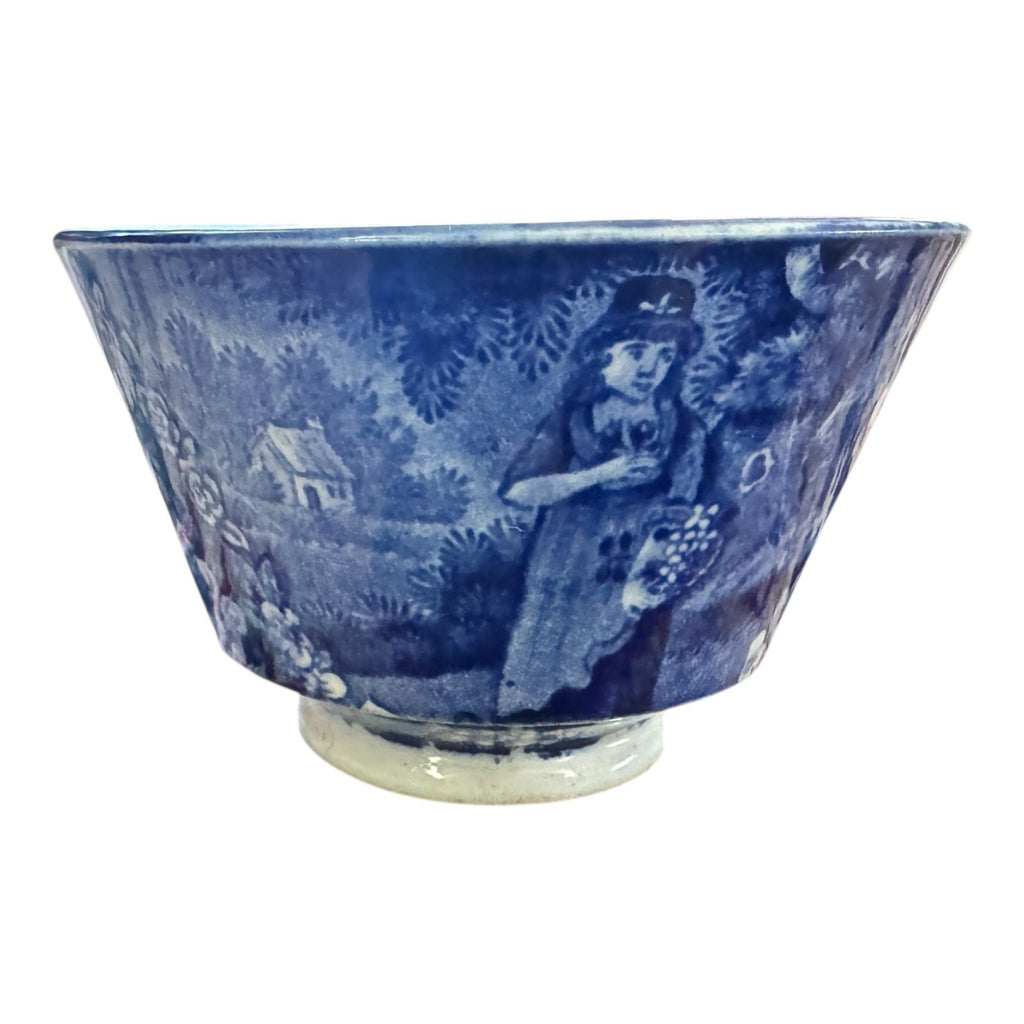 Antique Staffordshire Pottery Blue Transferware Teacup - Pastoral Scene