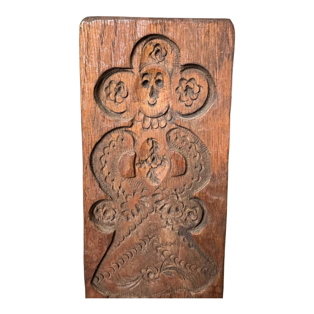 Antique Folk Art Hand Carved Wooden Speculaas Gingerbread Cookie Mold of a Woman