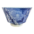Antique Staffordshire Pottery Blue Transferware Teacup - Pastoral Scene