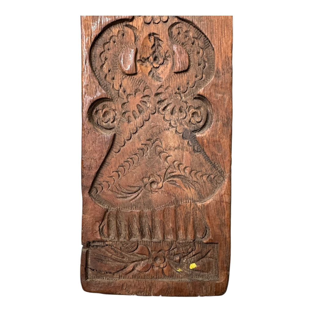 Antique Folk Art Hand Carved Wooden Speculaas Gingerbread Cookie Mold of a Woman