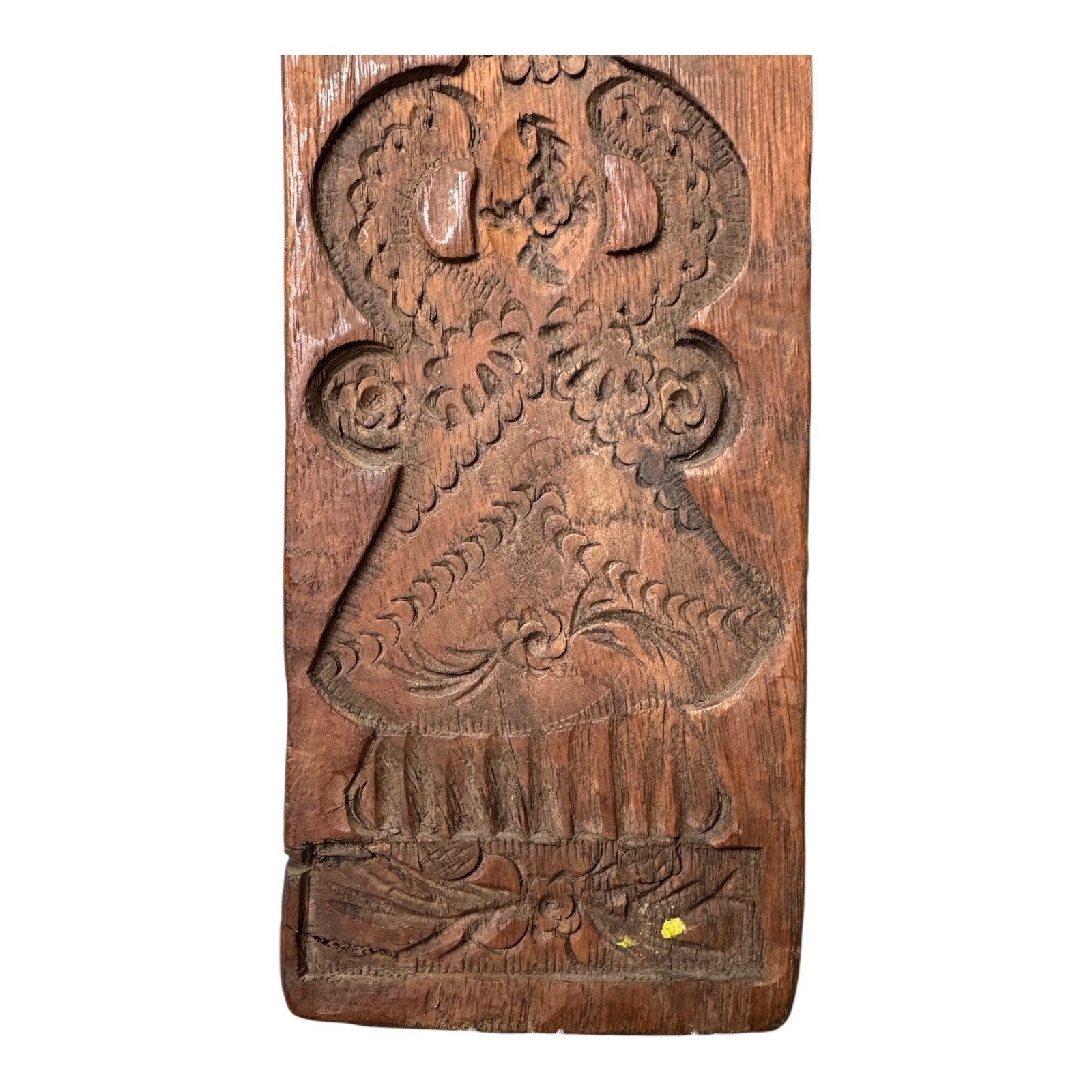 Antique Folk Art Hand Carved Wooden Speculaas Gingerbread Cookie Mold of a Woman