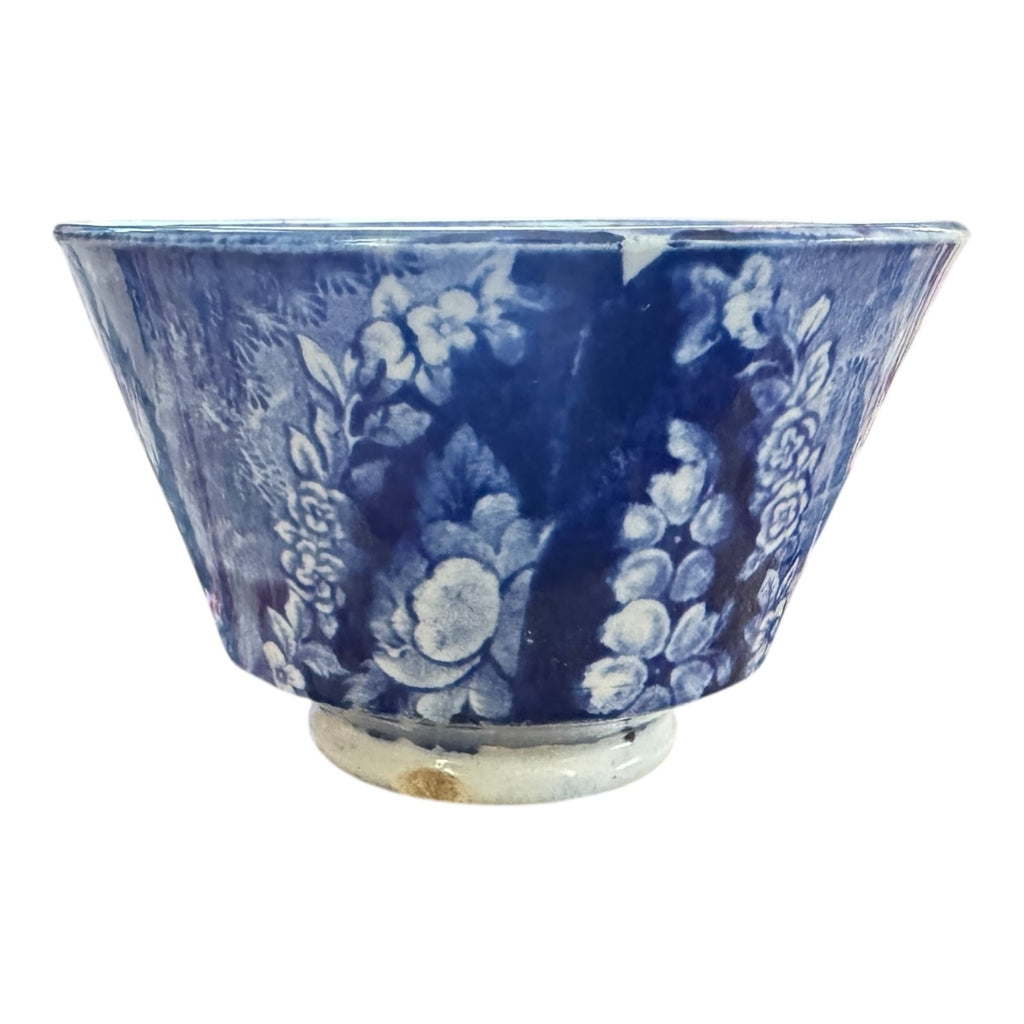 Antique Staffordshire Pottery Blue Transferware Teacup - Pastoral Scene
