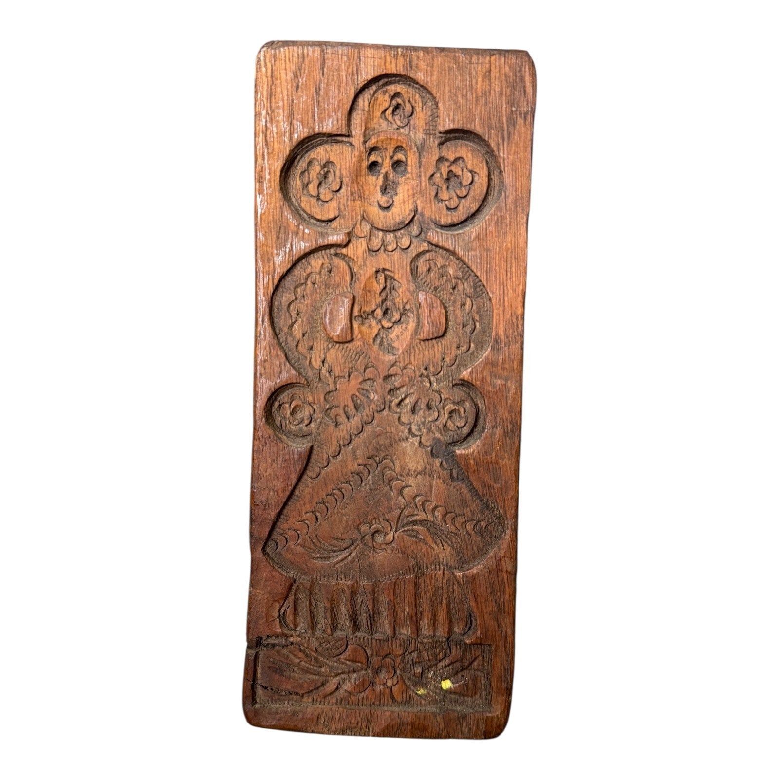 Antique Folk Art Hand Carved Wooden Speculaas Gingerbread Cookie Mold of a Woman