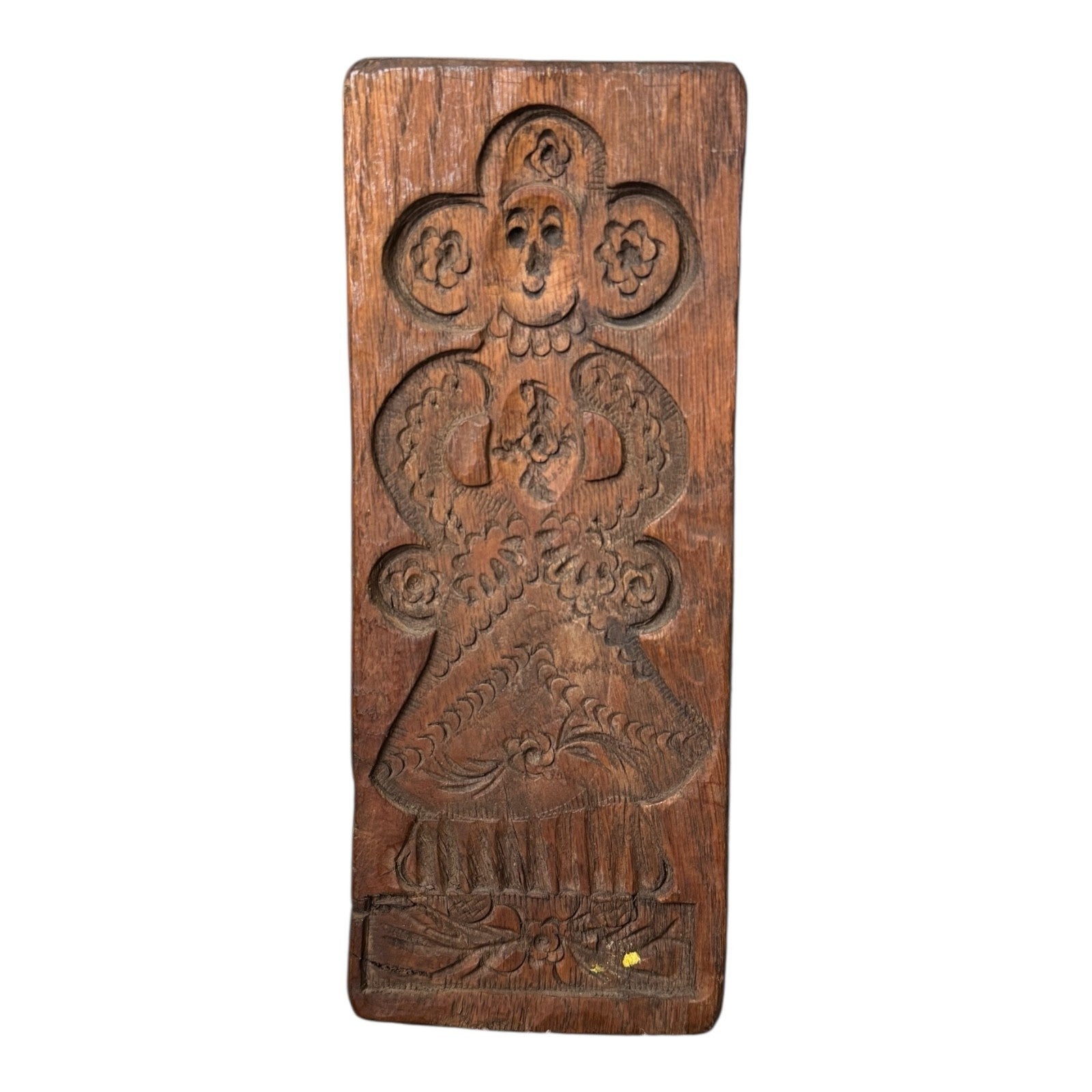 Antique Folk Art Hand Carved Wooden Speculaas Gingerbread Cookie Mold of a Woman