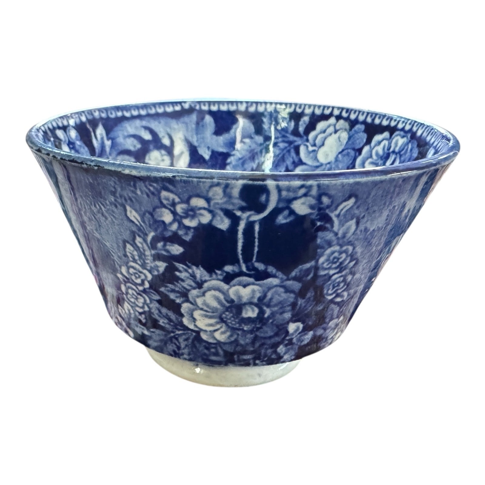 Antique Staffordshire Pottery Blue Transferware Teacup - Pastoral Scene