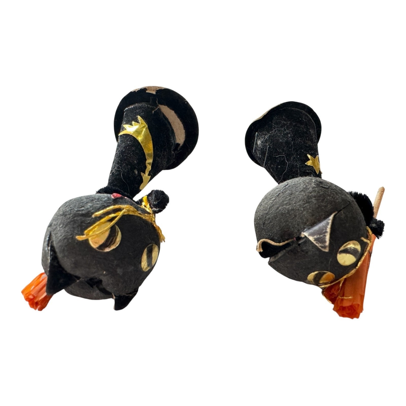 Vintage Japan Halloween Black Cat Figurines with Brooms (Set of 2)