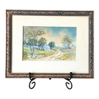 Antique 1926 Gouache Farmhouse Landscape Painting on Paper - Signed & Framed