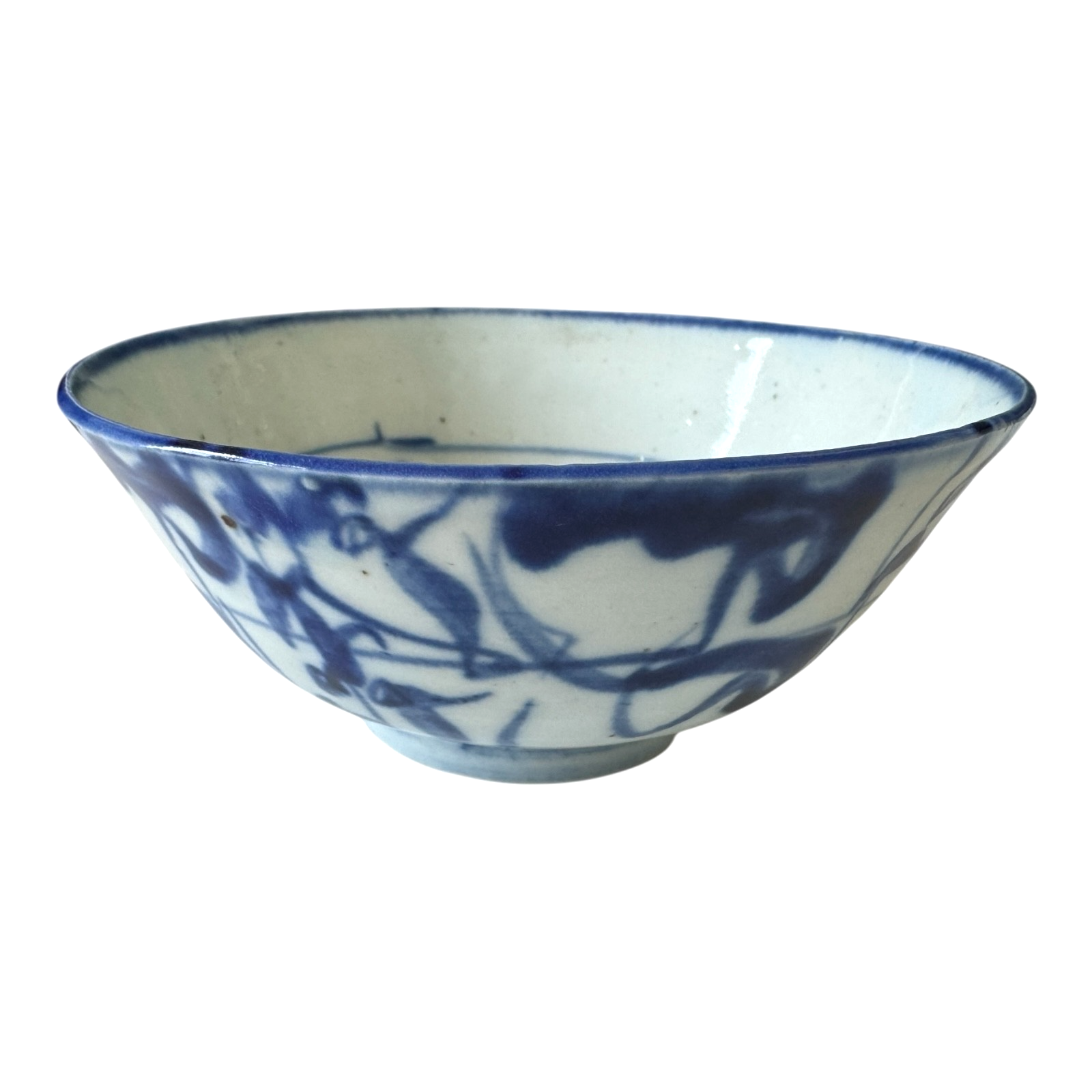 Antique 1800s Asian Chinese Blue and White Porcelain Rice Bowl
