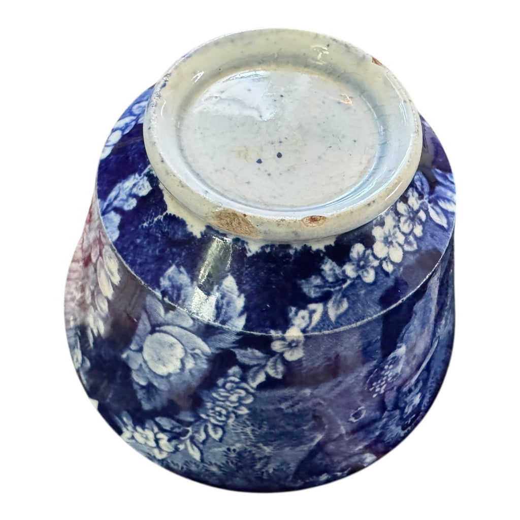 Antique Staffordshire Pottery Blue Transferware Teacup - Pastoral Scene