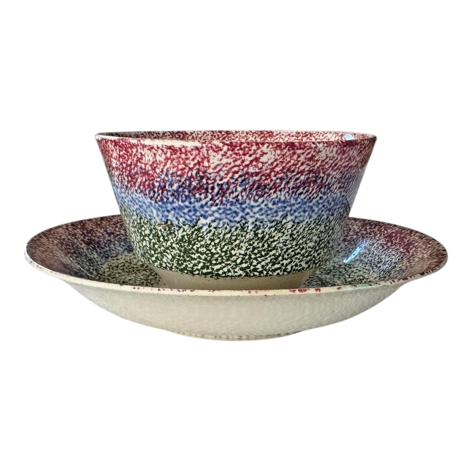 Antique Staffordshire Rainbow Spatterware Spongeware Teacup & Saucer