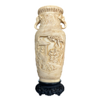 Vintage Asian Chinese Molded Composition Urn Vase with Elephant Handles
