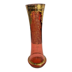 Antique Moser Cranberry Glass Vase with Gold Gilt Enamel Decoration - 13"