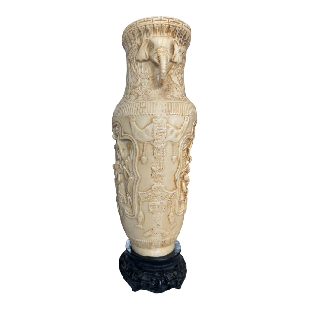 Vintage Asian Chinese Molded Composition Urn Vase with Elephant Handles