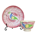 Antique Staffordshire Red Peafowl Spatterware Spongeware Miniature Cup & Saucer