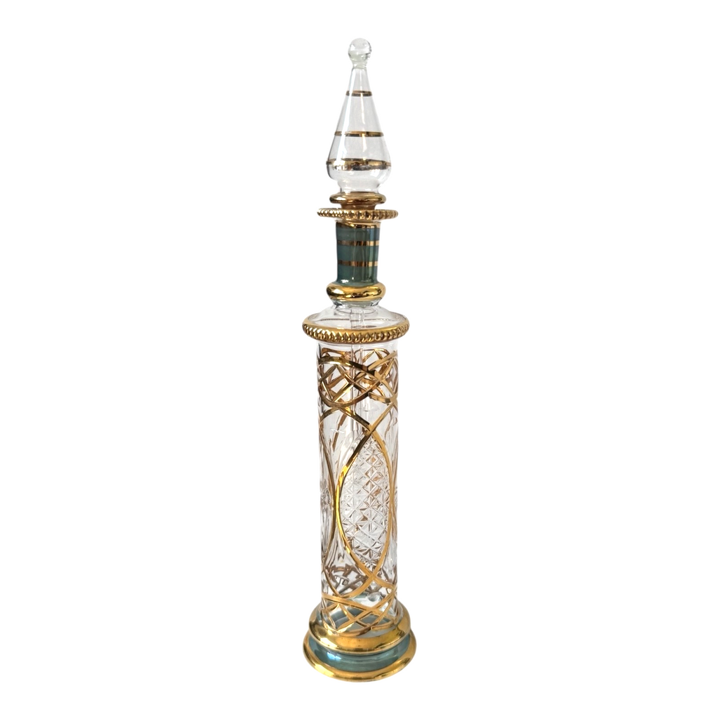 Antique Bohemian Cut Crystal Moser Style Raised Gilt Scent or Perfume Bottle