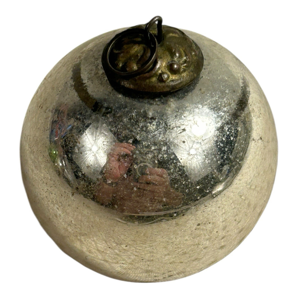 Antique German Kugel Glass Small Silver Christmas Ornament