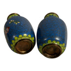 Antique Chinese Brass Cloisonne Blue Painted Floral Vases - Set of Two