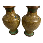 Antique Set of Two Chinese Green Floral Cloisonne Vases