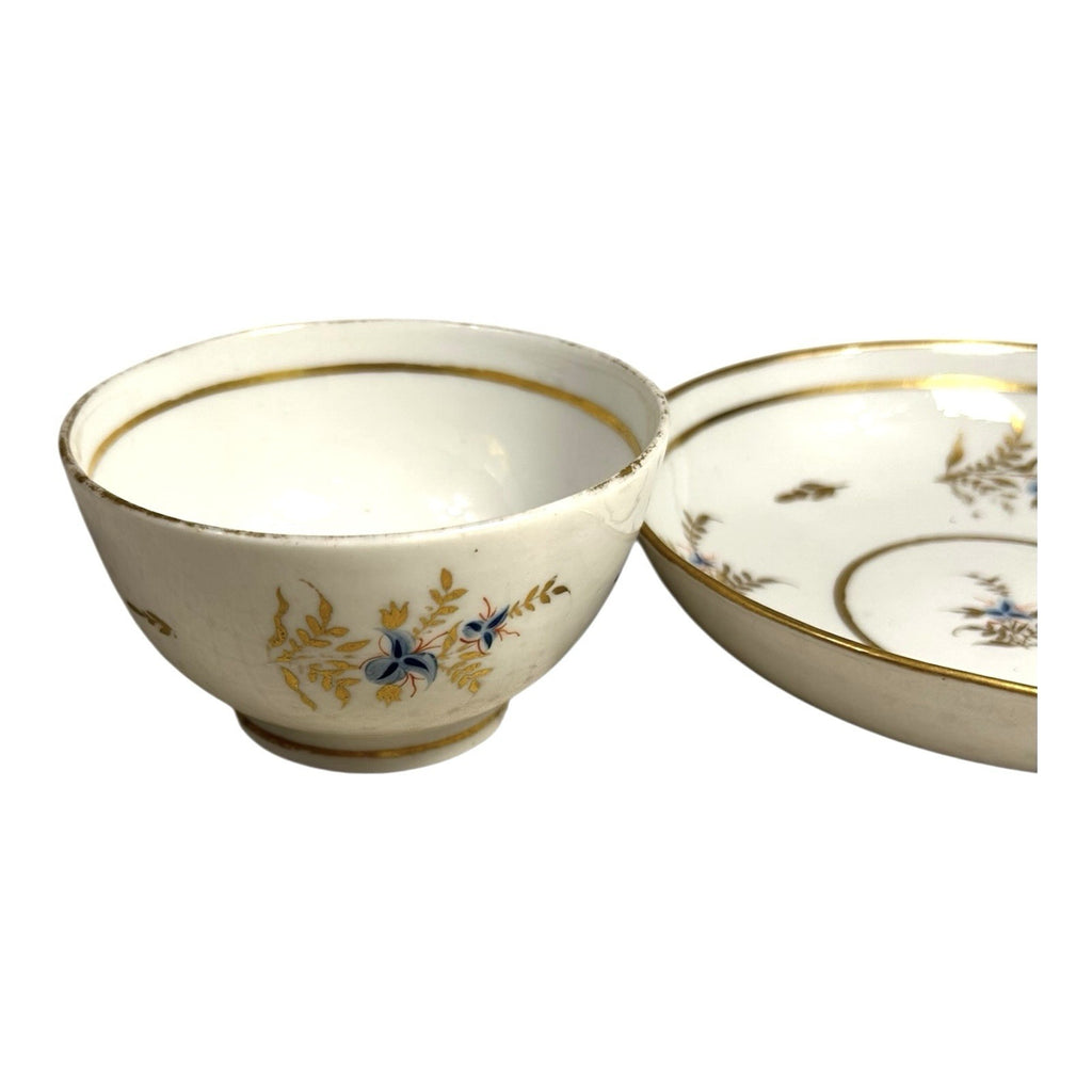 Antique Georgian Coalport Hand Painted Handless Teacup and Saucer