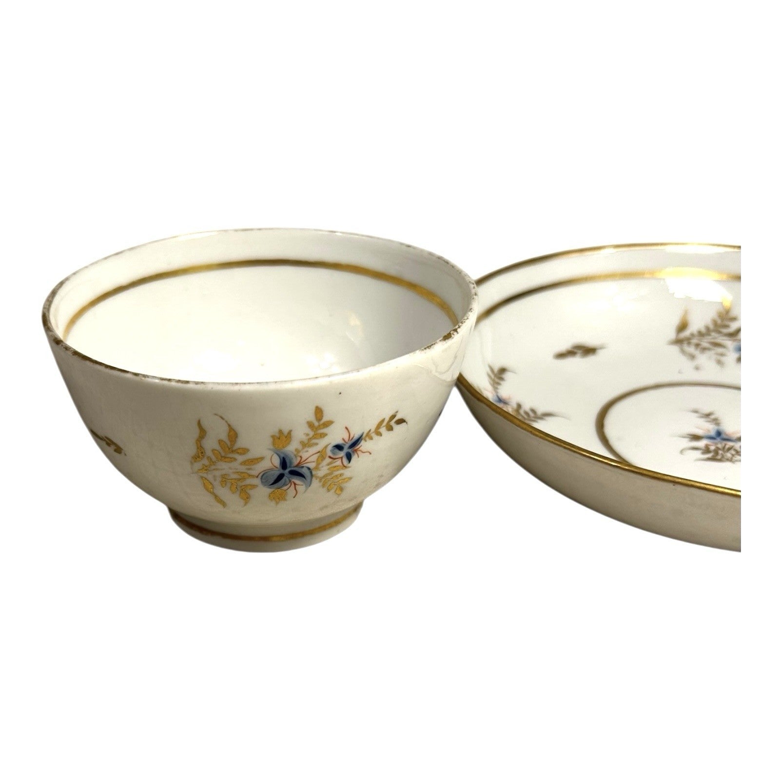 Antique Georgian Coalport Hand Painted Handless Teacup and Saucer