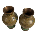 Antique Set of Two Chinese Green Floral Cloisonne Vases