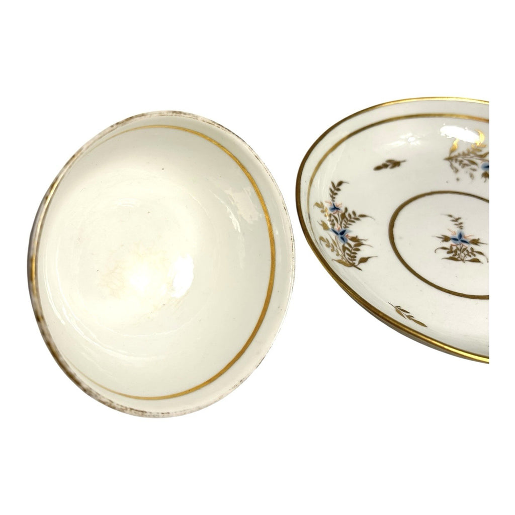 Antique Georgian Coalport Hand Painted Handless Teacup and Saucer