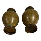 Antique Set of Two Chinese Green Floral Cloisonne Vases