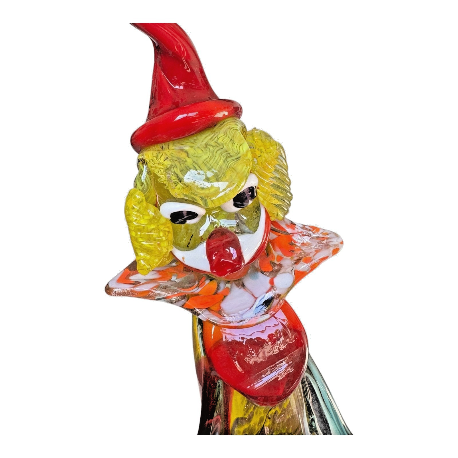 Vintage Large Murano Hand Blown Art Glass Clown Accordion Figurine, 17.5"
