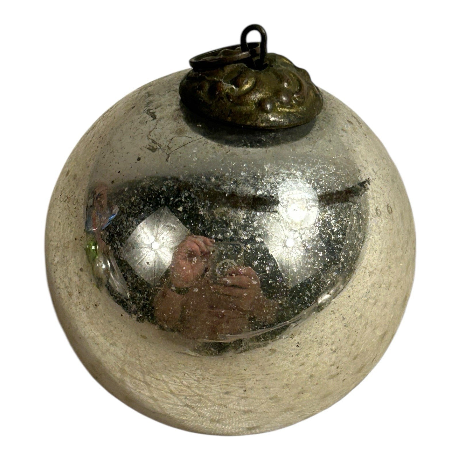 Antique German Kugel Glass Small Silver Christmas Ornament