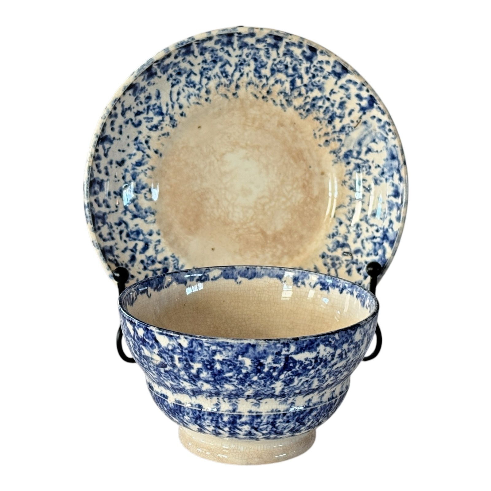 Antique Staffordshire Blue Spatterware Spongeware Teacup & Saucer