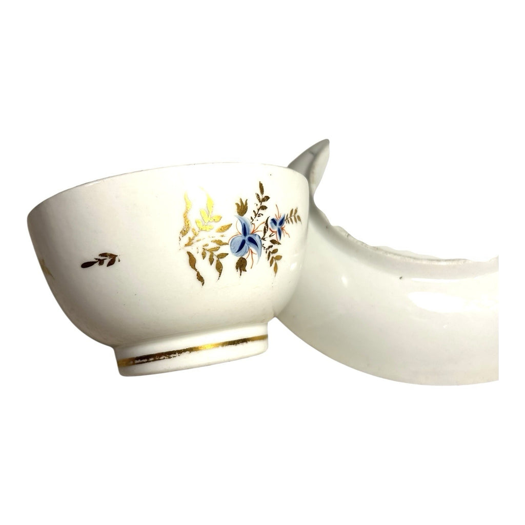 Antique Georgian Coalport Hand Painted Handless Teacup and Saucer