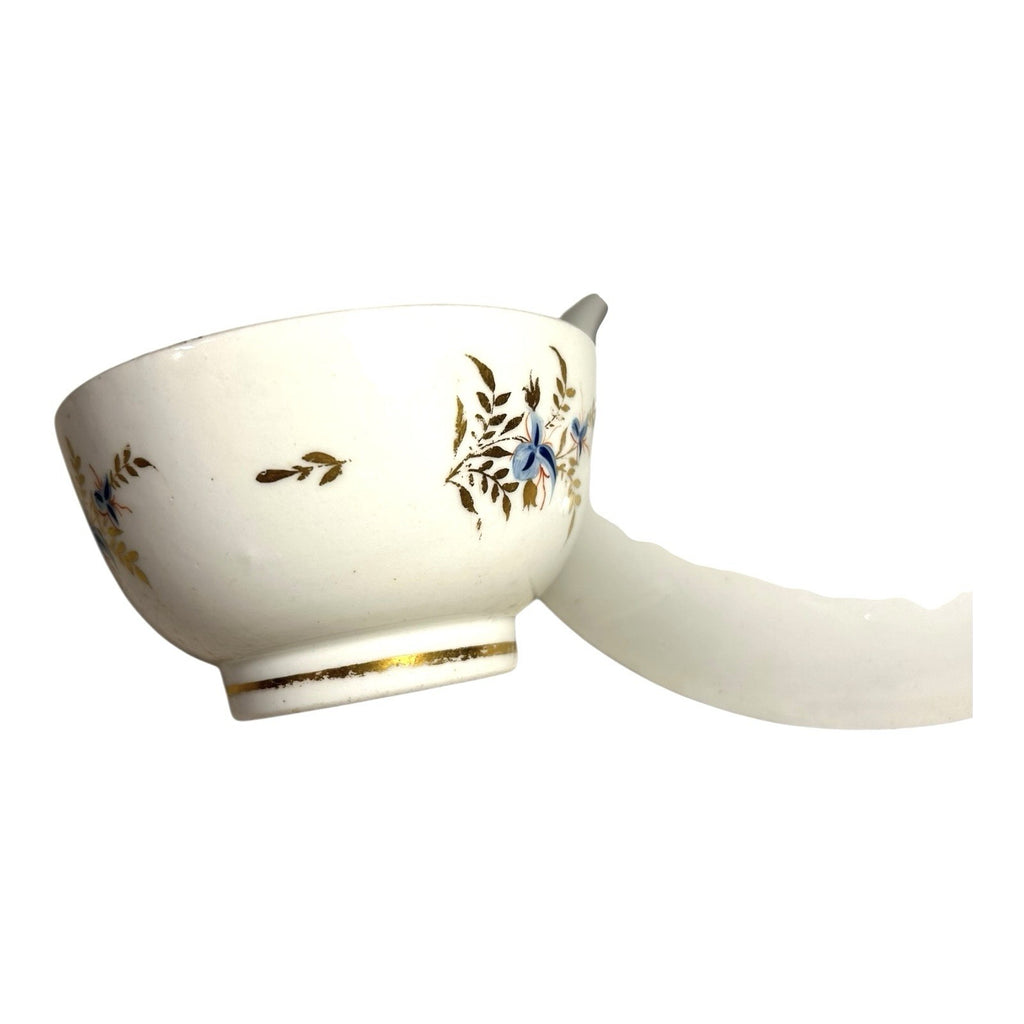 Antique Georgian Coalport Hand Painted Handless Teacup and Saucer