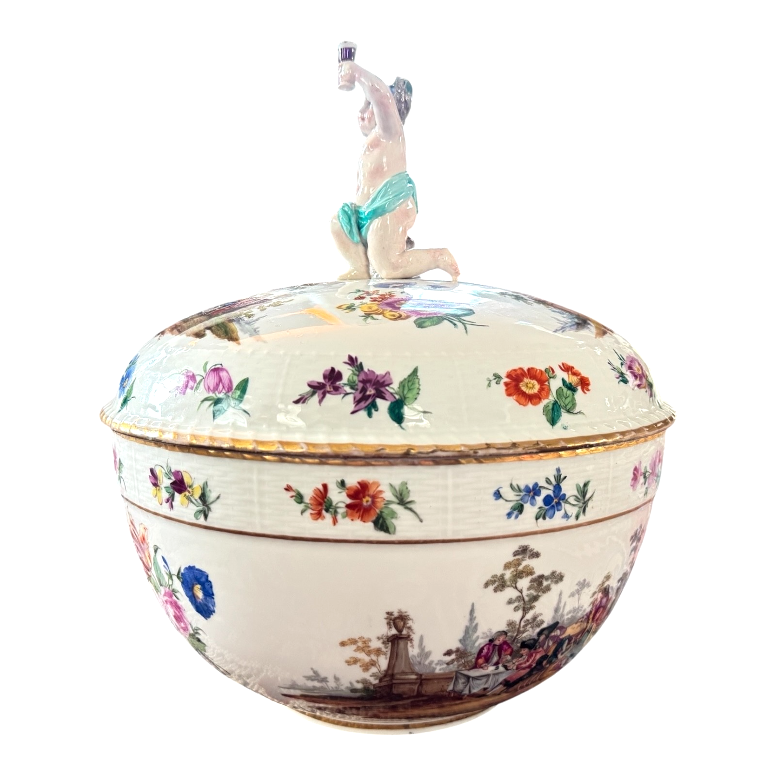 Antique KPM Porcelain Bacchus Cherub Figural Painted Tureen Punch Bowl