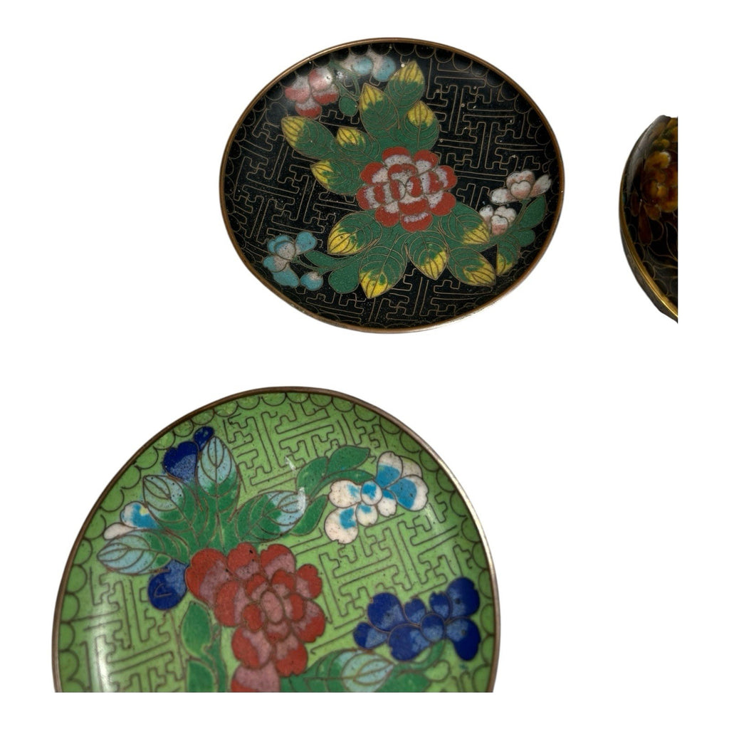Vintage Lot of Chinese Cloisonne - 4 Coasters, 2 Napkin Rings, Dresser Box