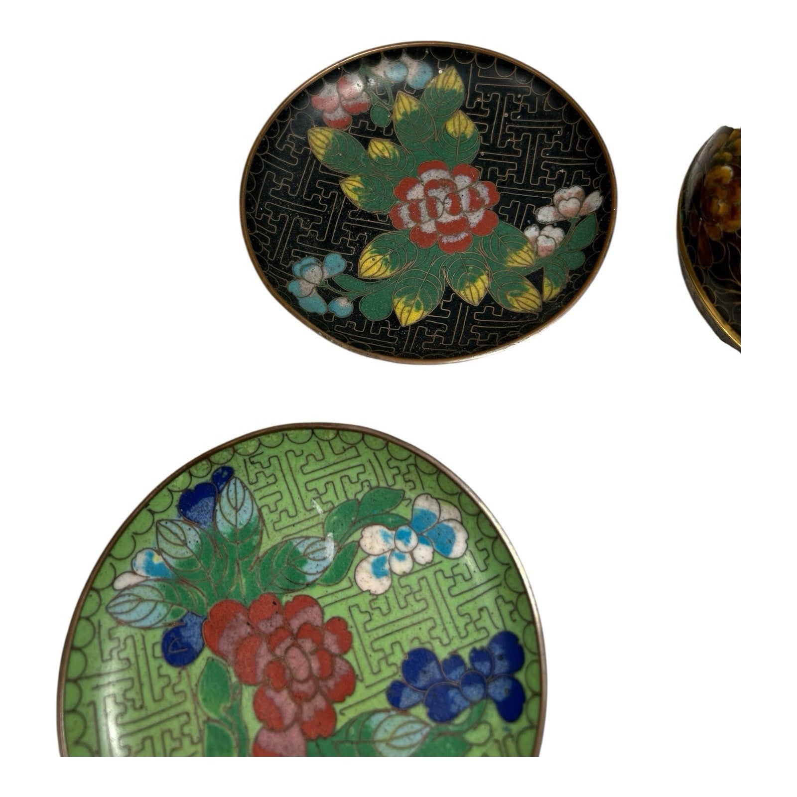 Vintage Lot of Chinese Cloisonne - 4 Coasters, 2 Napkin Rings, Dresser Box