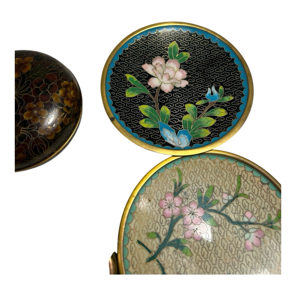 Vintage Lot of Chinese Cloisonne - 4 Coasters, 2 Napkin Rings, Dresser Box