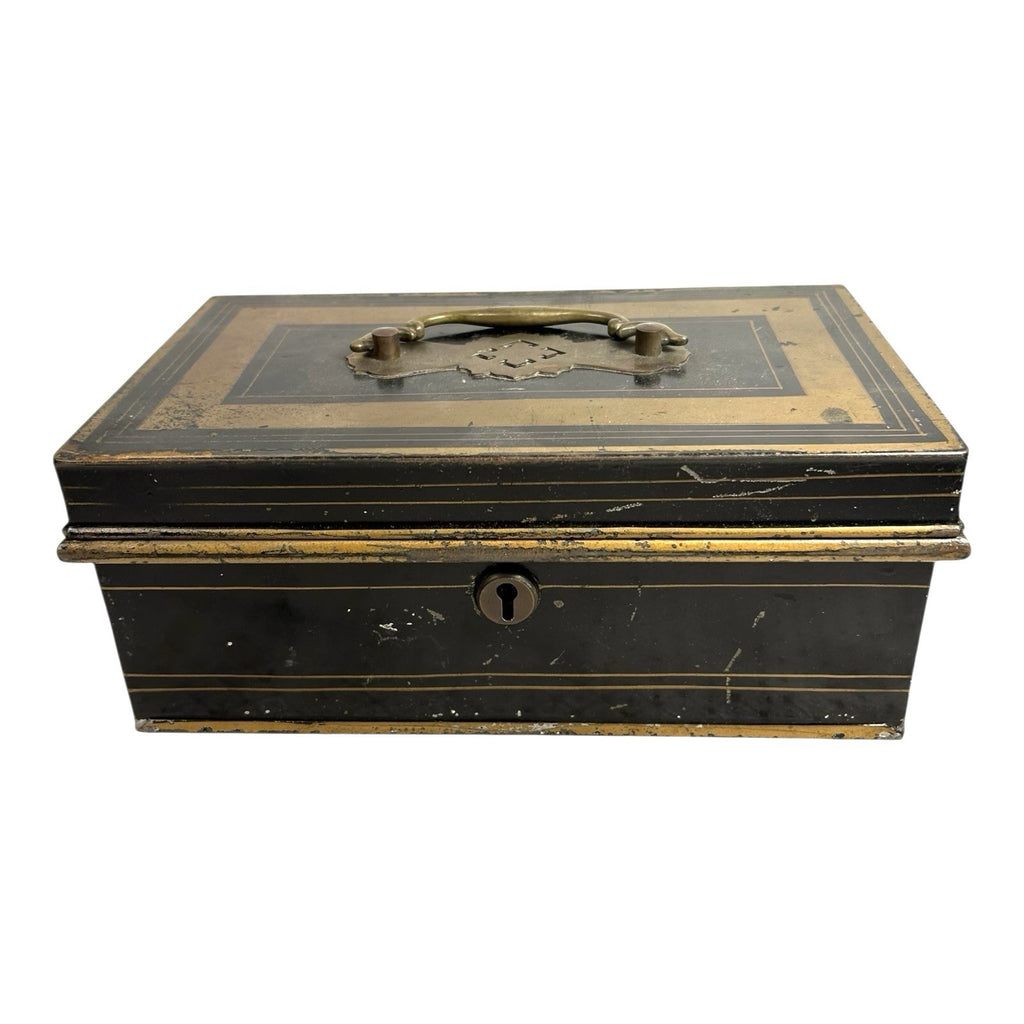 Antique Newton Shakespeare & Co Tole Metal Cash Box or Document Box