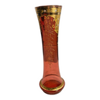 Antique Moser Cranberry Glass Vase with Gold Gilt Enamel Decoration - 13"