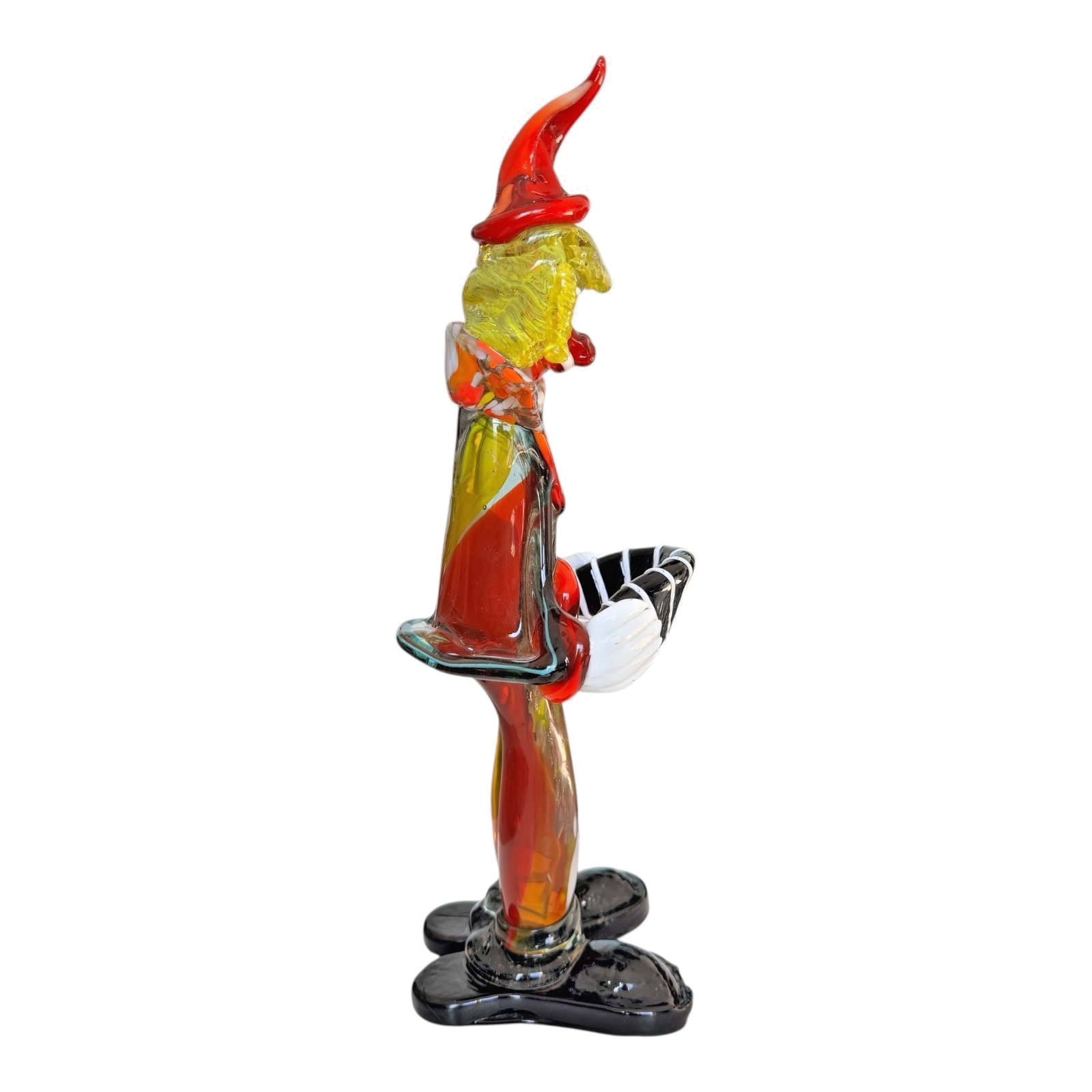 Vintage Large Murano Hand Blown Art Glass Clown Accordion Figurine, 17.5"