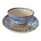 Antique Staffordshire Blue Spatterware Spongeware Teacup & Saucer