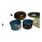 Vintage Lot of Chinese Cloisonne - 4 Coasters, 2 Napkin Rings, Dresser Box